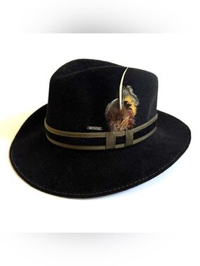 Capo Austria Waterproof Folk Wool Felt Alpine Hat Black Feather Tyrolean